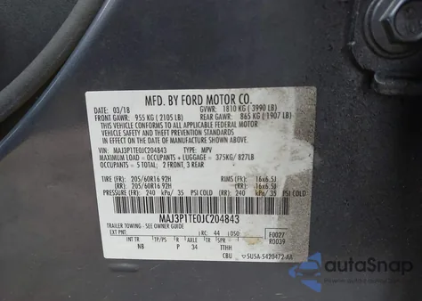 2018 Ford Ecosport Se из США, поврежденный, VIN MAJ3P1TE0JC204843